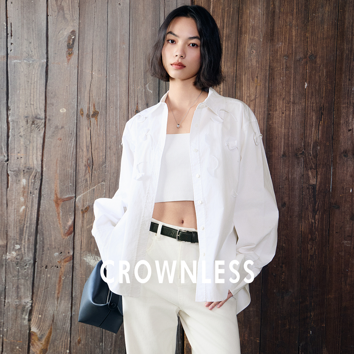 CROWNLESS宽松微落肩小尖领衬衫