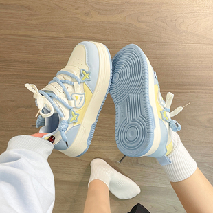 回力厚底板鞋女2026春季新款蓝黄撞色系带休闲鞋学生百搭时尚女鞋