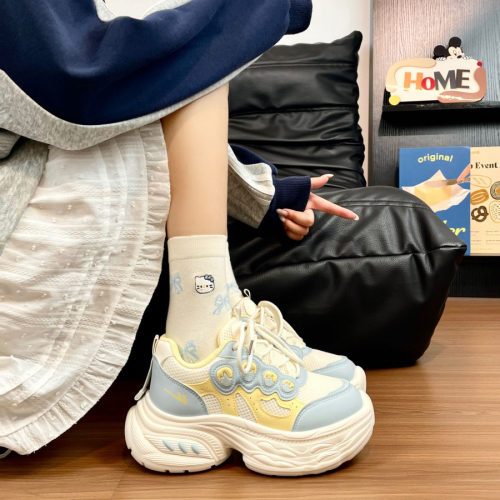 回力内增高老爹鞋学生透气网面厚底增高马卡龙软萌百搭休闲运动鞋