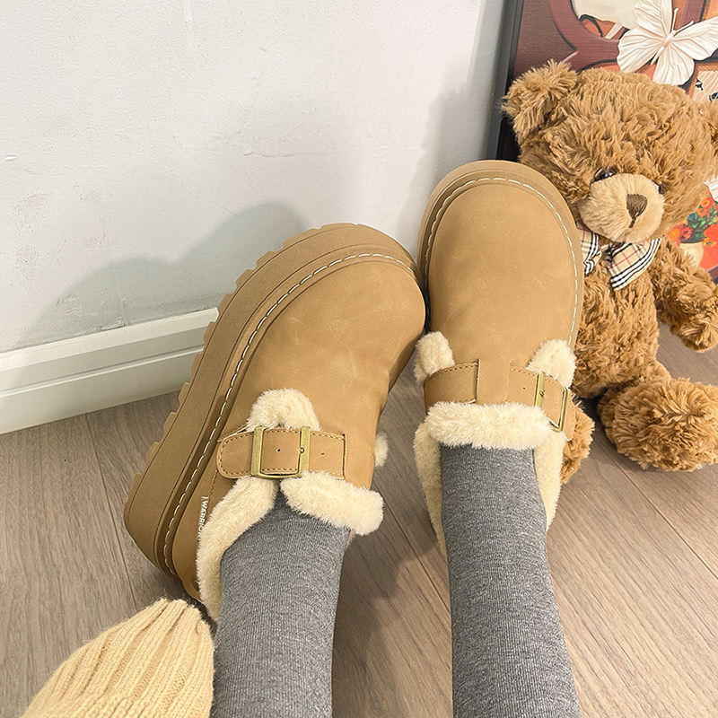 回力加绒厚底勃肯鞋女2025新款冬季加厚保暖棉鞋增高一脚蹬毛毛鞋