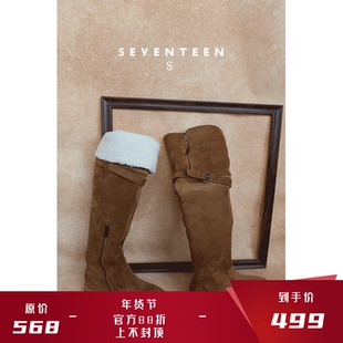 SV17显瘦过膝靴羊羔毛雪地靴2025新款麂皮长筒靴加绒厚底高筒靴
