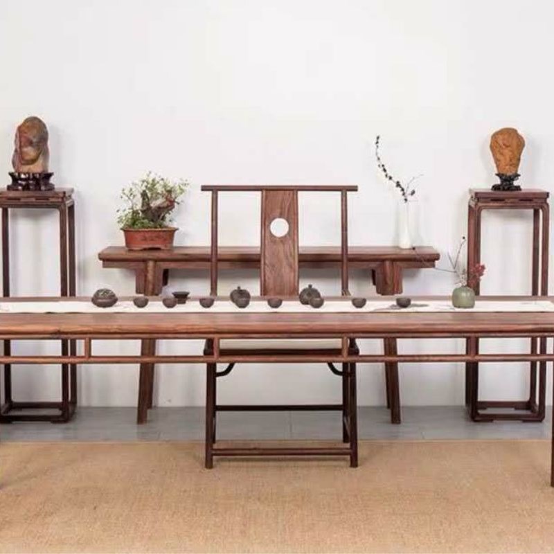 新中式茶台实木茶桌椅组合禅意干泡台书桌画案老榆木茶室家具