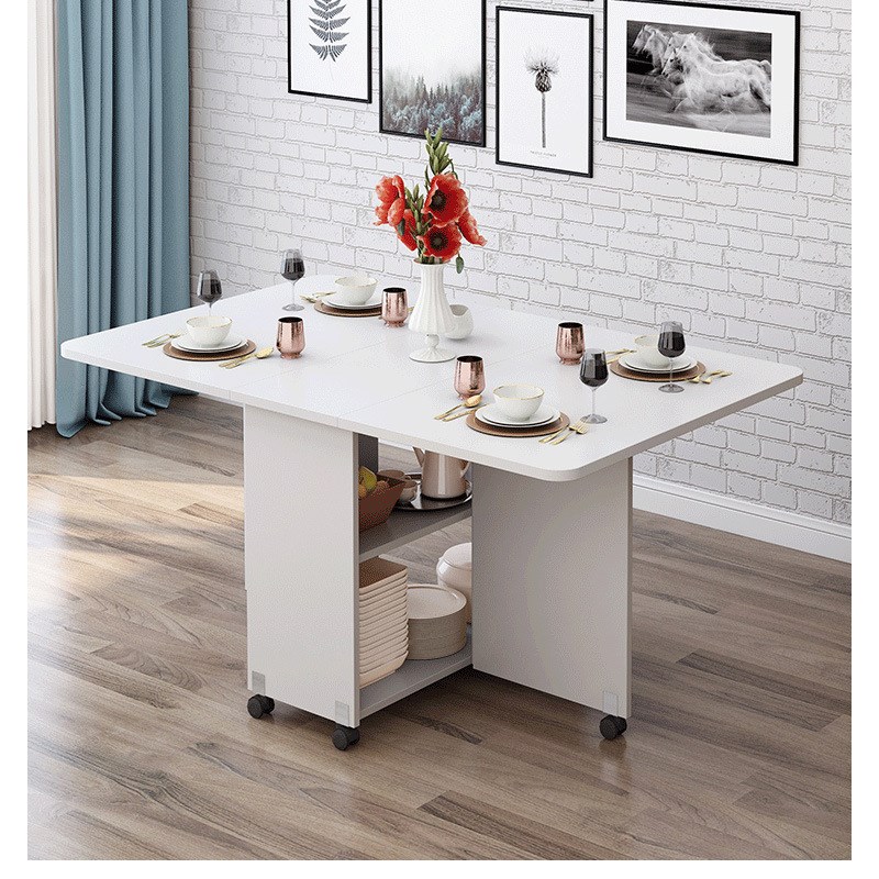 木制折叠餐桌家用小户型长方形简约易可伸缩移动吃饭桌子4-6人