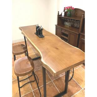 实木吧台桌家用阳台靠墙窄桌子长条桌奶茶店酒吧高脚桌椅组合商用