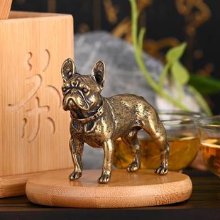 饰黄铜复古斗犬沙皮犬实心办公生肖狗摆件 铜狗茶宠茶盘茶具配件装