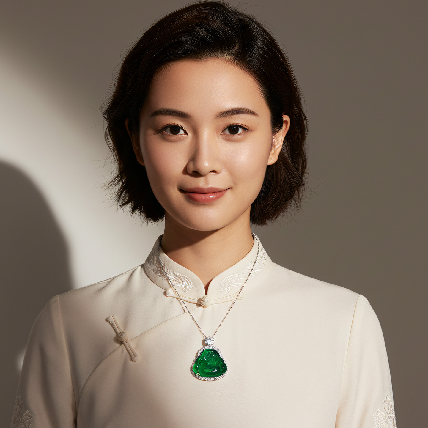 AILEQ大佛公绿A货玉髓玛瑙笑面弥勒佛媲美翡翠女玉石吊坠项链k30