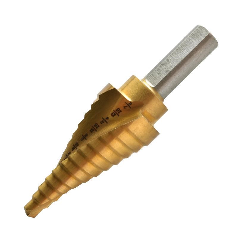 螺旋英制宝塔钻头5pcs高速钢开孔器套装三角柄镀钛多功能阶梯钻头