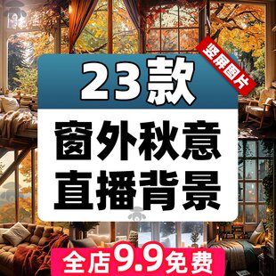 窗外秋意风景室内窗户绿幕直播间虚拟背景图片素材冬秋天虚化场景