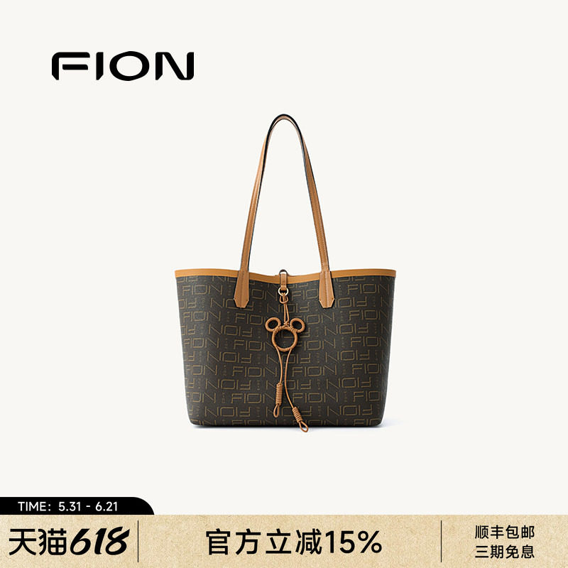FION菲安妮奥莱迪士尼米奇老花托特包休闲通勤大容量单肩斜挎包女