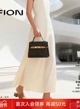 Fion/菲安妮女包老花凯莉包高级感单肩斜挎包轻奢时尚女式手提包