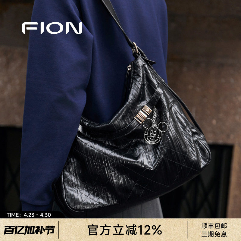 FION菲安妮迪士尼米奇合作音符托特包真皮大容量女通勤斜挎包包