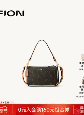 Fion/菲安妮女包老花腋下包女新款方型麻将包通勤单肩斜挎枕头包