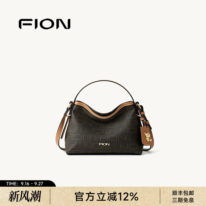 FION菲安妮老花通勤斜挎女包图片