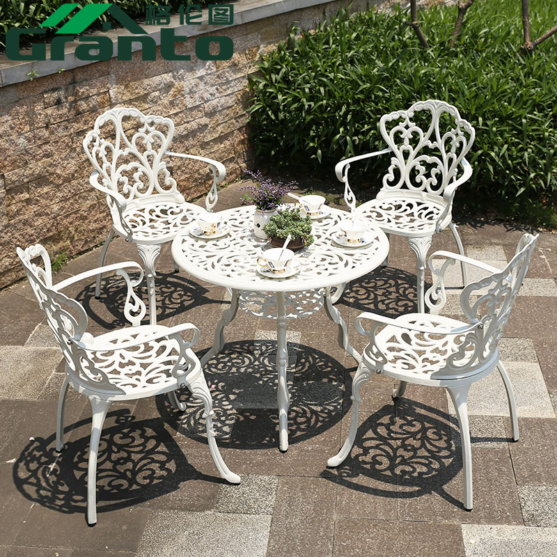 新款户外庭院铸铝茶几休闲花园别墅阳台外摆欧式室外铁艺桌椅组合