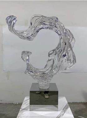 酒店大堂进口透明树脂太湖石雕塑落地假山摆件抽象琉璃艺术品定制