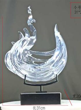 现代家居装饰工艺品透明树脂抽象雕塑样板房玄关客厅创意海浪摆件