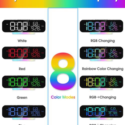 好销幻彩RGB时钟LED数字挂钟带振动器2组闹钟底座夜灯贪睡调亮