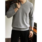 秋冬季 抗起球长袖 针织衫 可机洗V领毛衣男士 保暖打底衫 鸡心领线衣