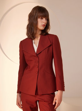 「断码清仓」VER TOW棕红色修身显瘦西装套装羊毛西服外套&九分裤