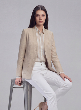 VER TOW 26春新品 修身款无领休闲西装 女士轻奢通勤羊毛西服外套