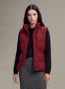 VER TOW 轻奢保暖款暗红色95%白鹅绒马甲 通勤休闲无袖羽绒服马夹