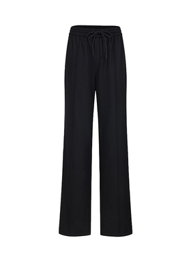 【断码清仓】VER TOW黑色抽绳直筒裤坠感松紧腰显瘦舒适休闲裤女