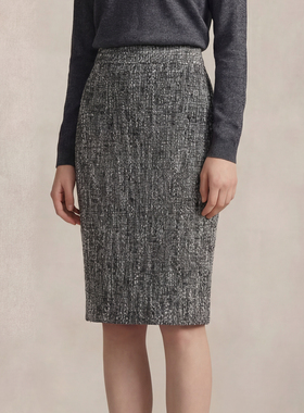 VER TOW 花纱灰小香风粗花呢半裙 秋冬轻奢风通勤高腰西装半身裙