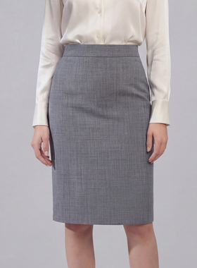 VER TOW 2026新款灰色及膝半身裙 通勤职业高腰西装包臀显瘦中裙