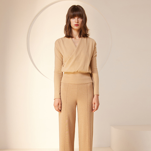 【断码清仓】VER TOW周末系列长袖v领羊绒衫直筒裤宽松居家套装