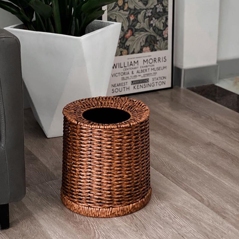 藤编垃圾桶双层民宿客厅家用卫生间无盖卧室高档复古纸篓新中式