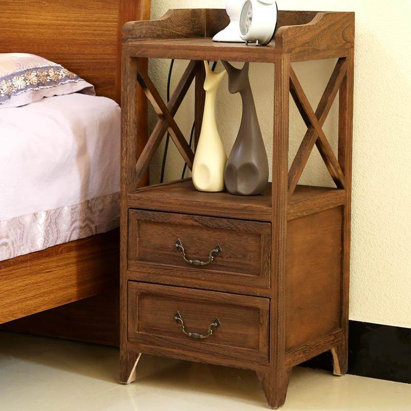 W7床头柜实木简欧窄储物柜床边柜储物柜25厘米二抽小柜子田园收纳