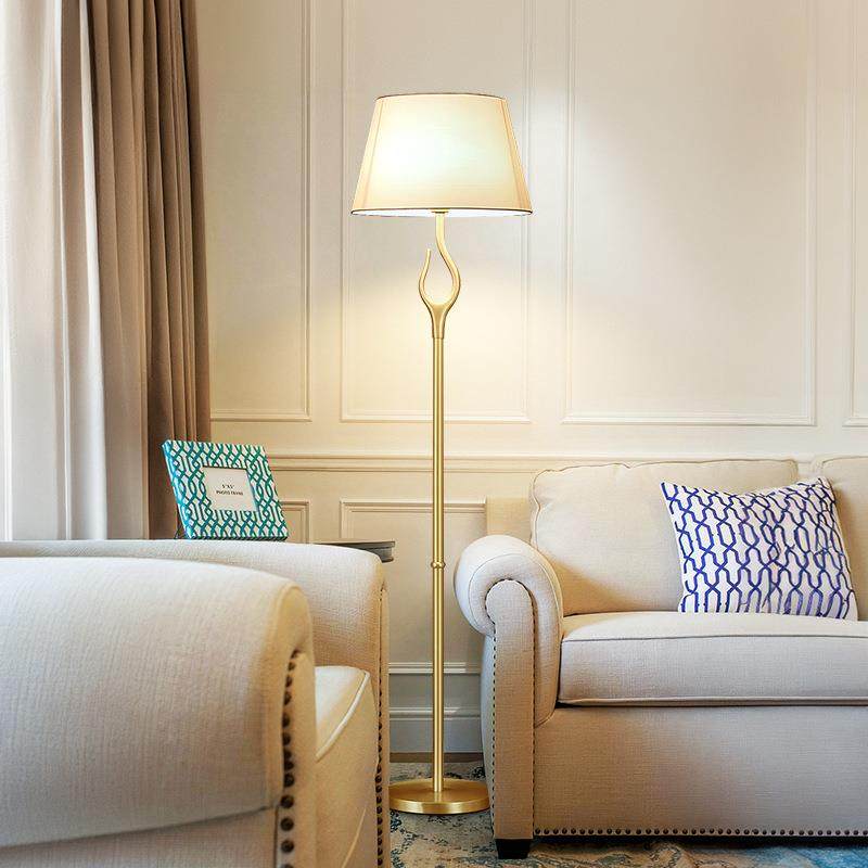 美式客厅落地灯主卧沙发轻奢高级感复古卧室床头全铜高档立式台灯