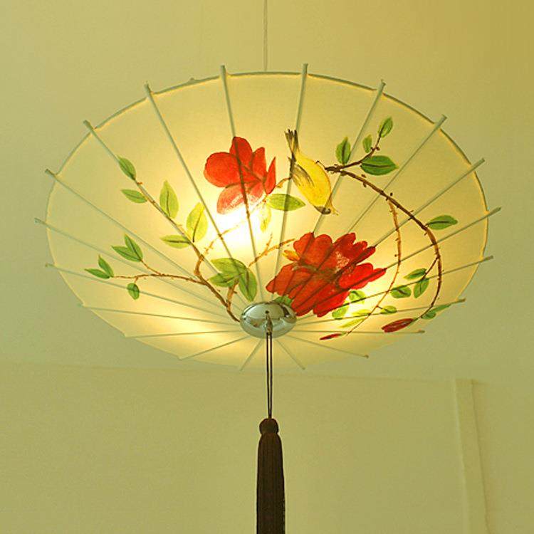 厂家货源新中式手绘吊灯简约古曲布艺餐厅火锅店雨伞灯笼茶楼灯饰