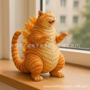 跨境新品Godzilla Cat Statue 哥斯拉猫咪雕像家居装饰品树脂摆件