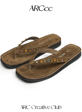 ARCcc WMNS M02宝石金属真皮牛反绒人字拖鞋休闲凉鞋夹脚拖鞋春夏