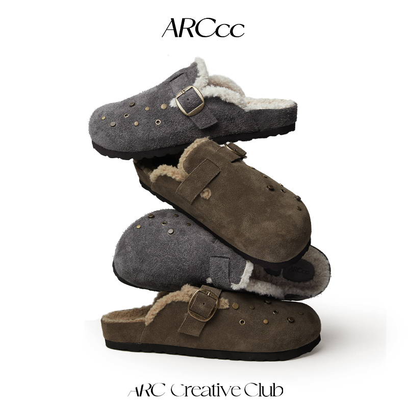 ARCcc Metal M03P 铆钉加绒勃肯鞋包头牛反绒半拖 冬季加绒男女