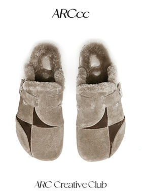 ARCcc Quadrant Q01P 象限加绒勃肯鞋 真皮保暖毛毛包头拖鞋冬季