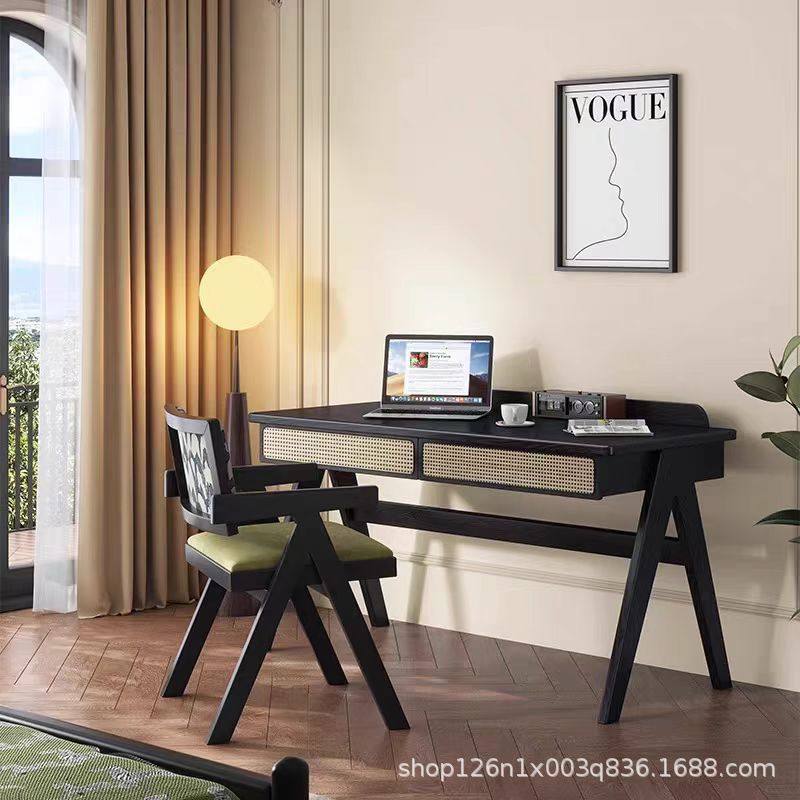 中古风多功能实木藤编书桌椅复古卧室家用电脑桌子民宿桌法式复古,住宅家具,书桌,淘宝优惠券,粉丝福利购,淘宝优惠卷