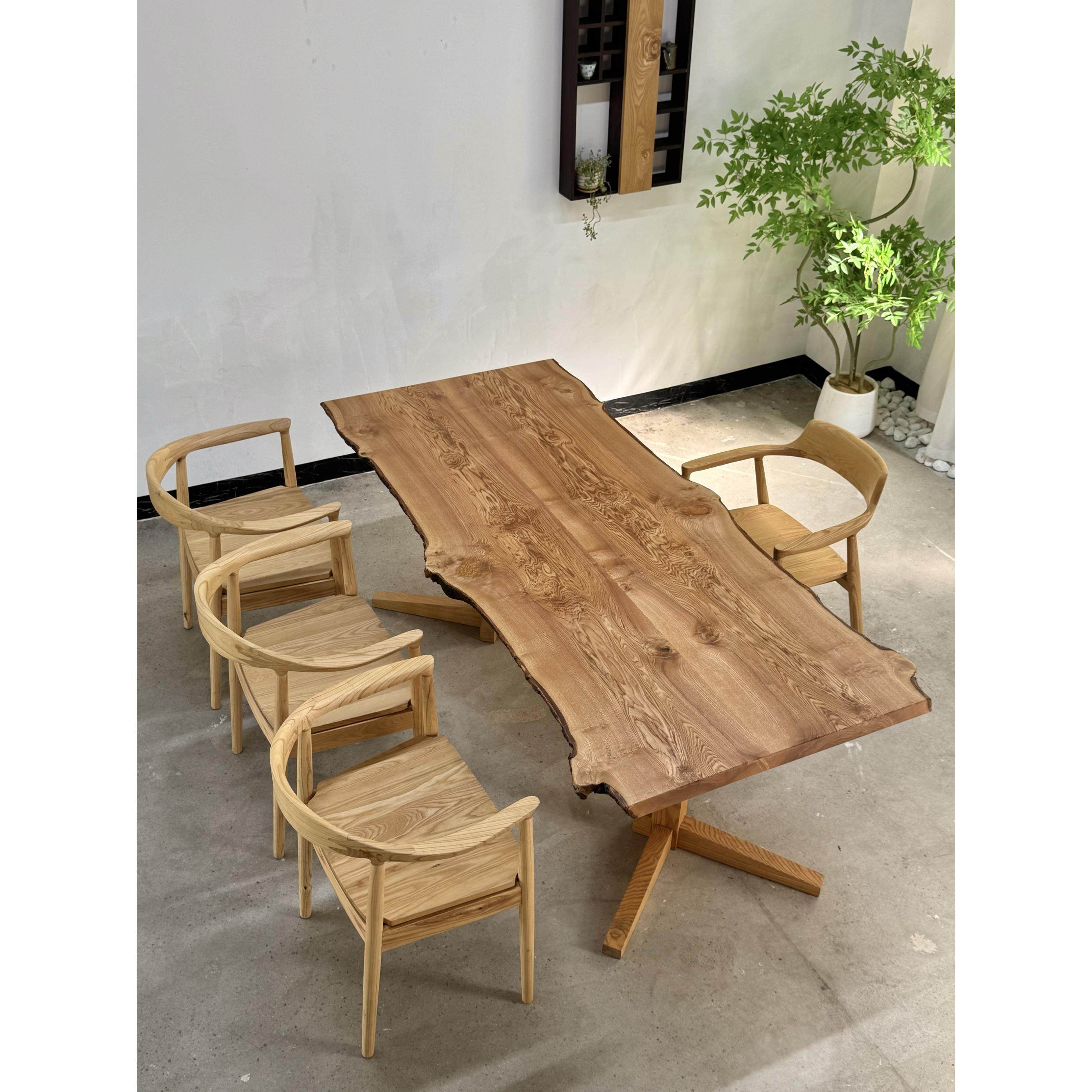 【专拍】白蜡木自然边大板桌 200*90*4.8，配白蜡木桌腿