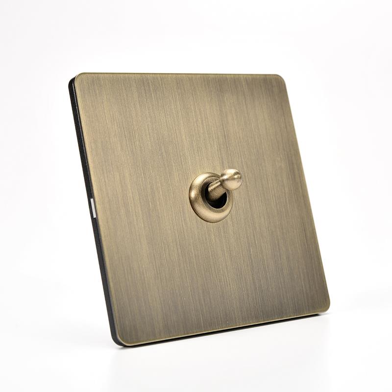 PIALT 仿古做旧86型青古铜色拉丝金属拨杆开关插座酒店新中式单开