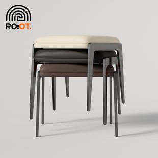 无靠背餐椅收纳轻奢高级感备用换鞋家用化妆台化妆可叠放软包皮凳