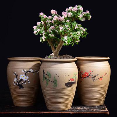 多肉花盆大号老桩专用粗陶手绘陶罐高老庄透气陶土手绘创意法师盆