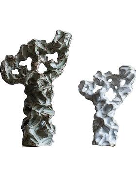 样板间书房博古架家居软装饰品 现代新中式太湖石假山陶瓷摆件