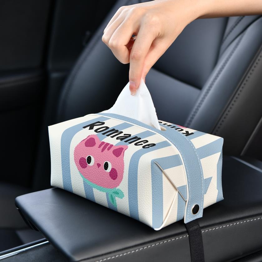 粉色小猫 车载纸巾盒创意车内抽纸盒汽车纸巾包扶手箱抽纸盒车用