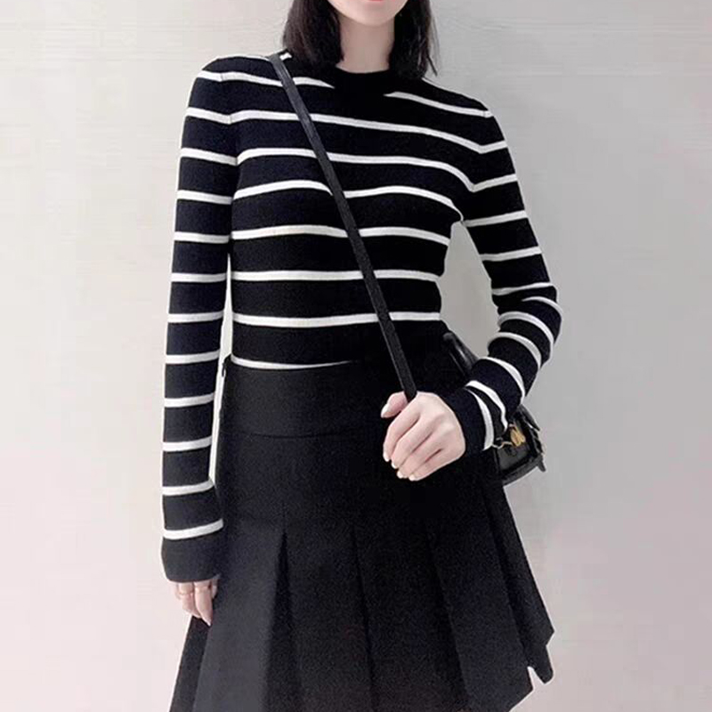 阿玛施撞色打底内搭针织衫毛衣女