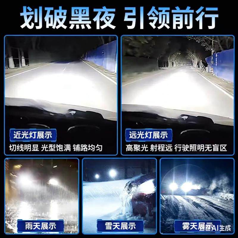 690W六铜管LED汽车大灯H7H1超亮激光透镜9005远近光一体H4前车灯