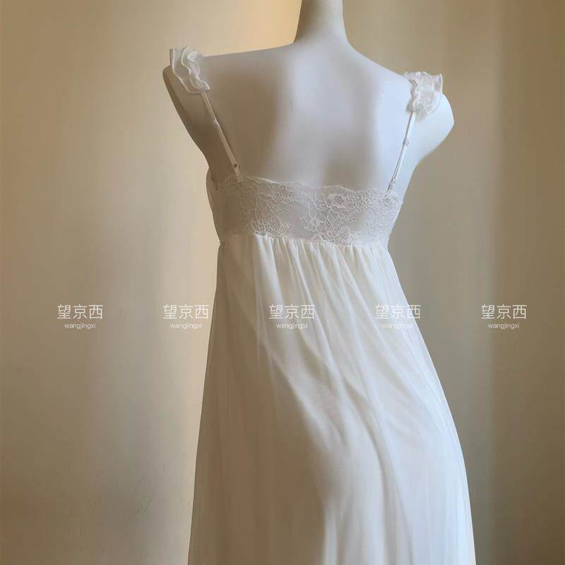 宫廷风蕾丝美背带胸垫吊带睡裙收腰显瘦睡衣连衣裙莫代尔内层