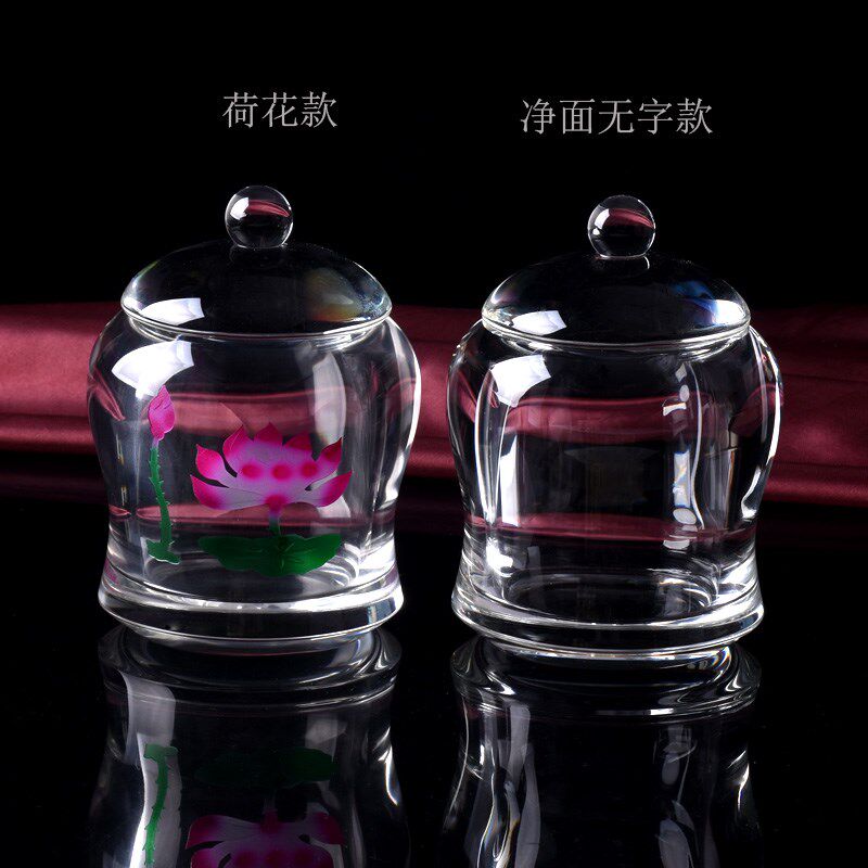 大号180ml水晶圣水杯大悲咒心经供杯佛堂莲花杯大悲水观音净水杯