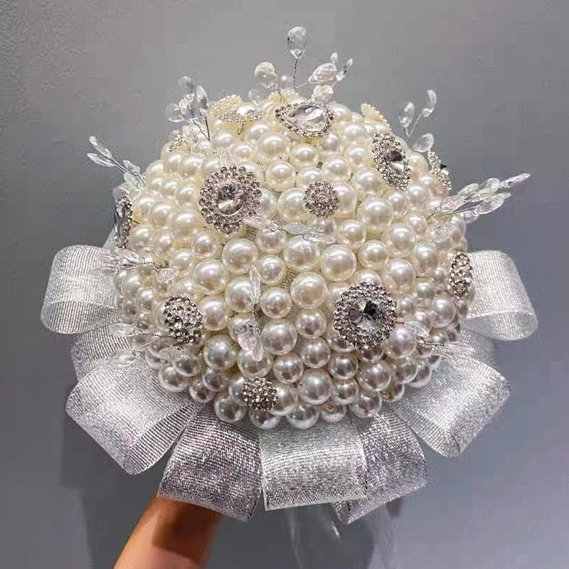 婚礼新娘手捧花韩式水钻珍珠diy材料玫瑰花结婚礼物领证拍照花球
