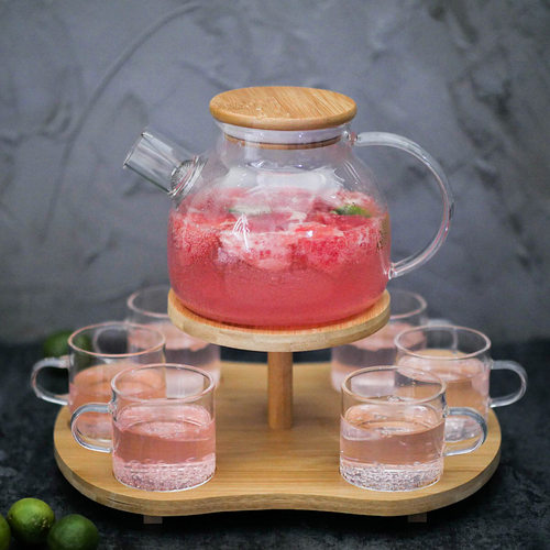 玻璃冷水壶花茶壶套装耐热高温泡茶器凉开水过滤托盘泡柠檬果汁壶